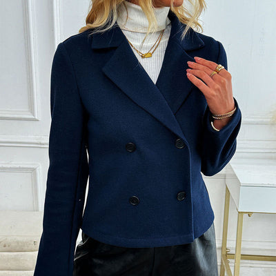 Women’s Fashion Tailored Collar Woolen Coat – Slim Fit, Short Length