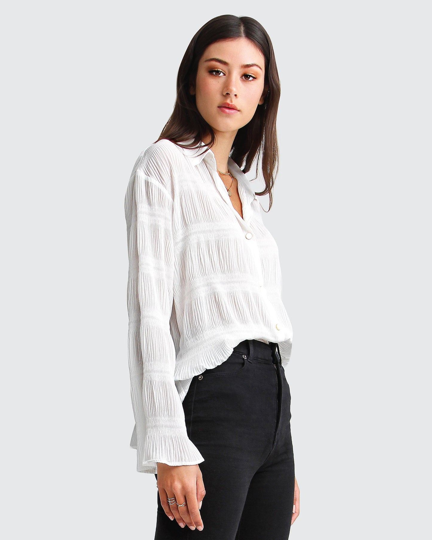 Yoko Shirred Chiffon Blouse - Cream