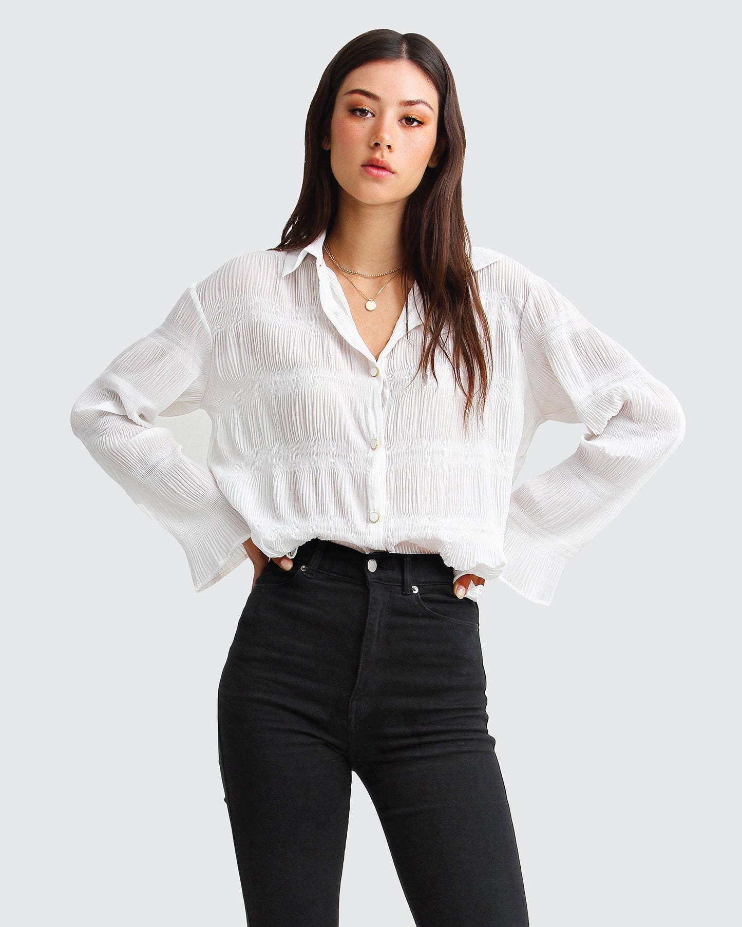 Yoko Shirred Chiffon Blouse - Cream