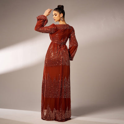 Women's Long Sleeve V-Neck Evening Dress - Sequin - Long Length - Polyester
