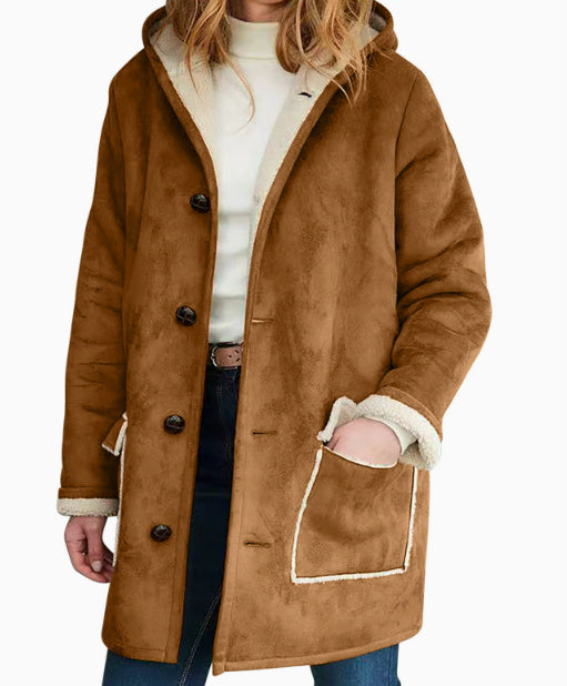Retro Hooded Coat with Pockets – Loose Fit Sweater for Autumn and Winter