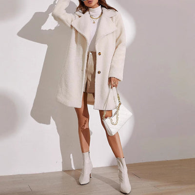 Women’s Thick Plush Long Lapel Coat – Autumn & Winter Warm Outerwear