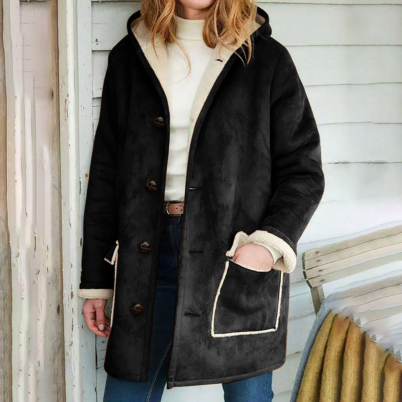 Retro Hooded Coat with Pockets – Loose Fit Sweater for Autumn and Winter