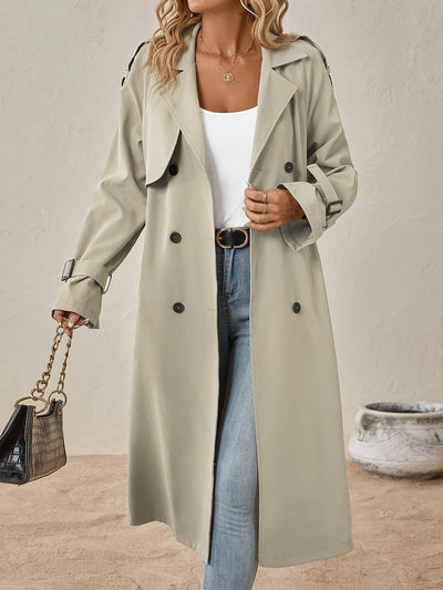European and American Style Belted Trench Coat with Shoulder Strap