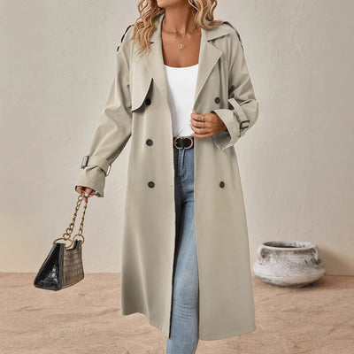 European and American Style Belted Trench Coat with Shoulder Strap
