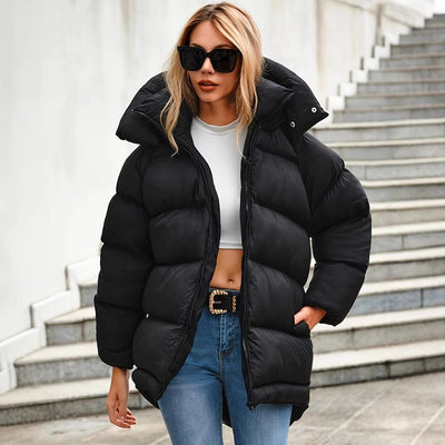 Women’s Cotton-Padded Mid-Length Jacket Coat – Thickened, Warm, Casual Style