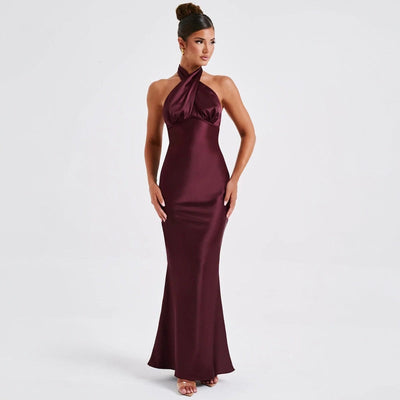 Women's Backless Long Dress - Sleeveless - Solid Color - Lace-Up - Polyester Blend