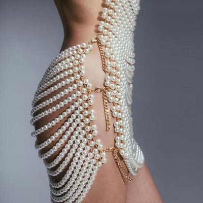 Women's Ivory White Beaded Halter Dress - Mini Length - Sleeveless - One-Step Skirt