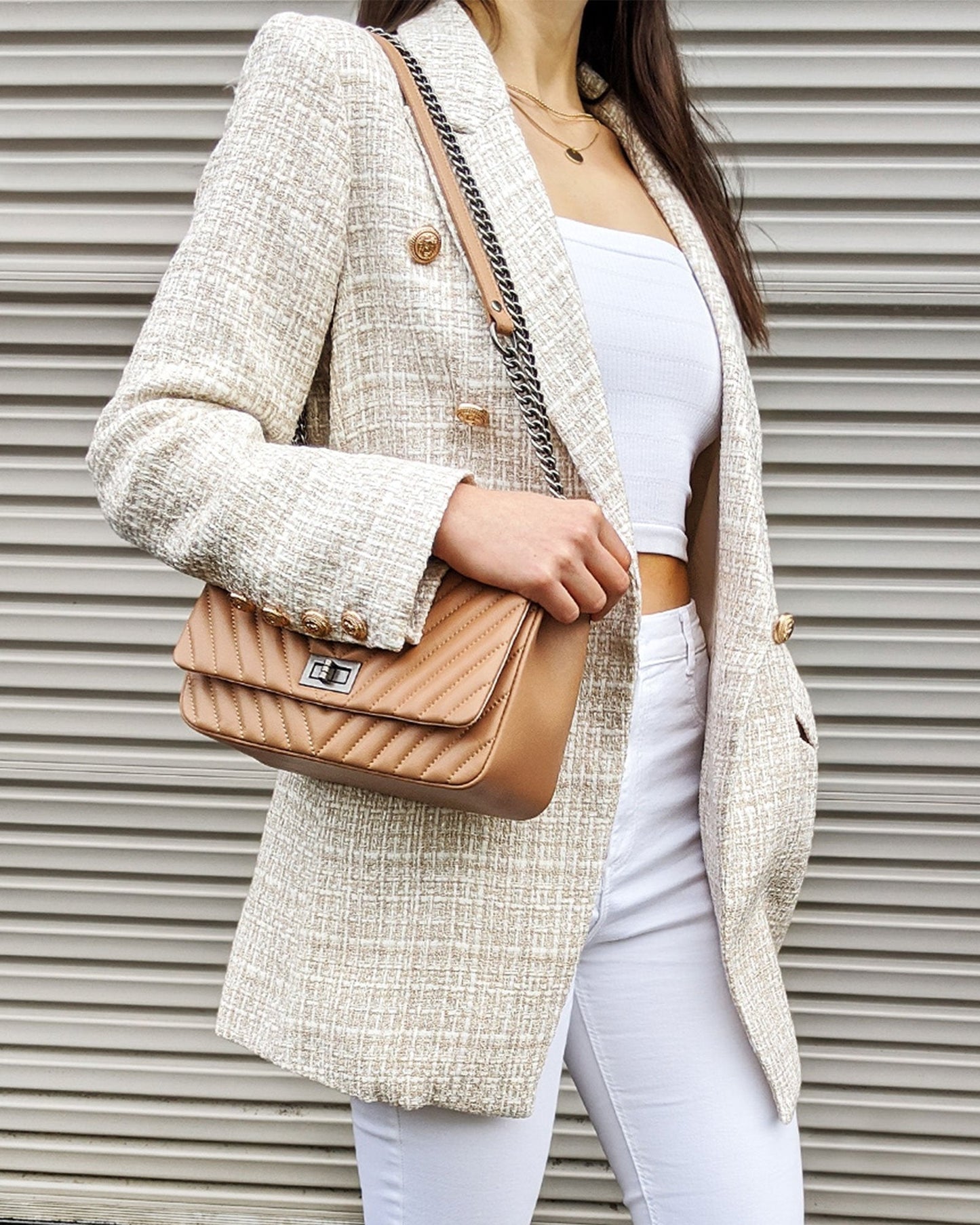 Princess Polina Tweed Blazer - Beige Marle