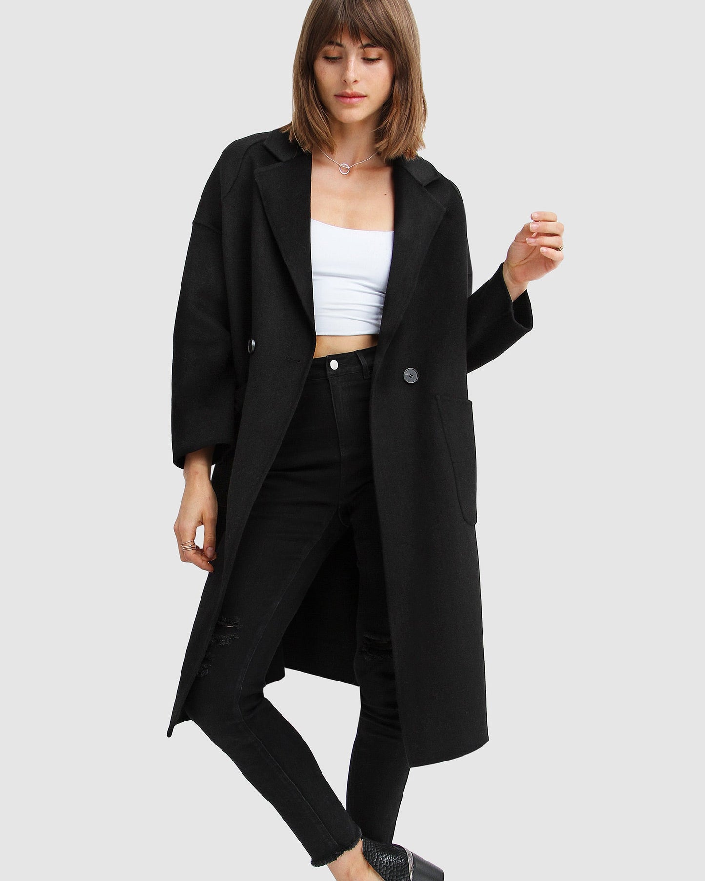 Publisher Double-Breasted Wool Blend Coat - Black